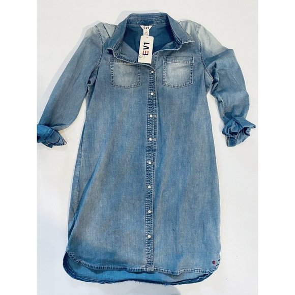 Ev1 Dresses & Skirts - EV1 Ellen Degeneres  Chambray 2-Pocket Short Sleeve Dress Women's Size L